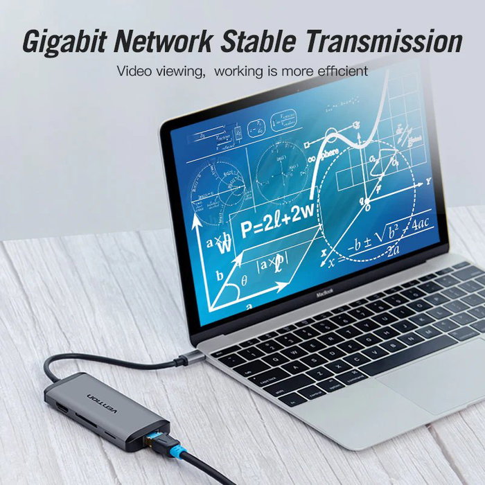 Vention CNDHB Hub USB-C Docking Station 1xHDMI 3xUSB 1xUSB-C PD 1xRJ45 Lector Tarjetas